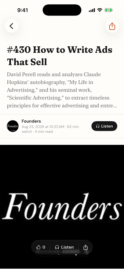 A 63-minute Founders episode as a 4-minute article